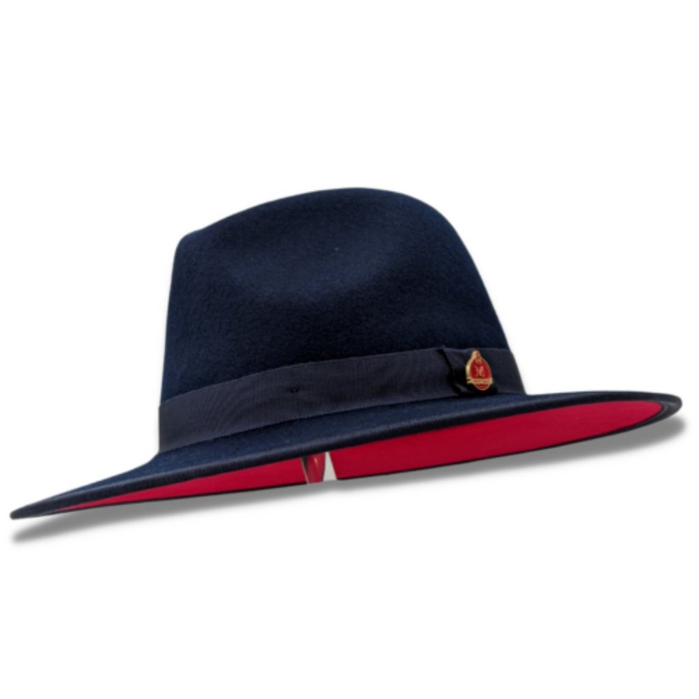 Montique NAVY  3 1/8" Brim Red Bottom Wool Felt Dress Hat   H 80